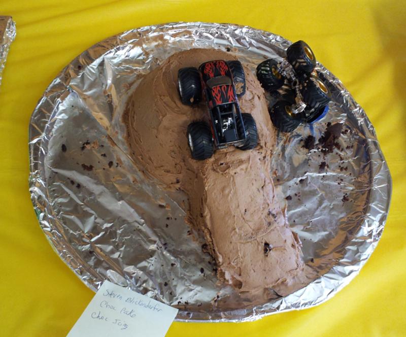 Steven's cake features hot wheels battling for king of the mountain!